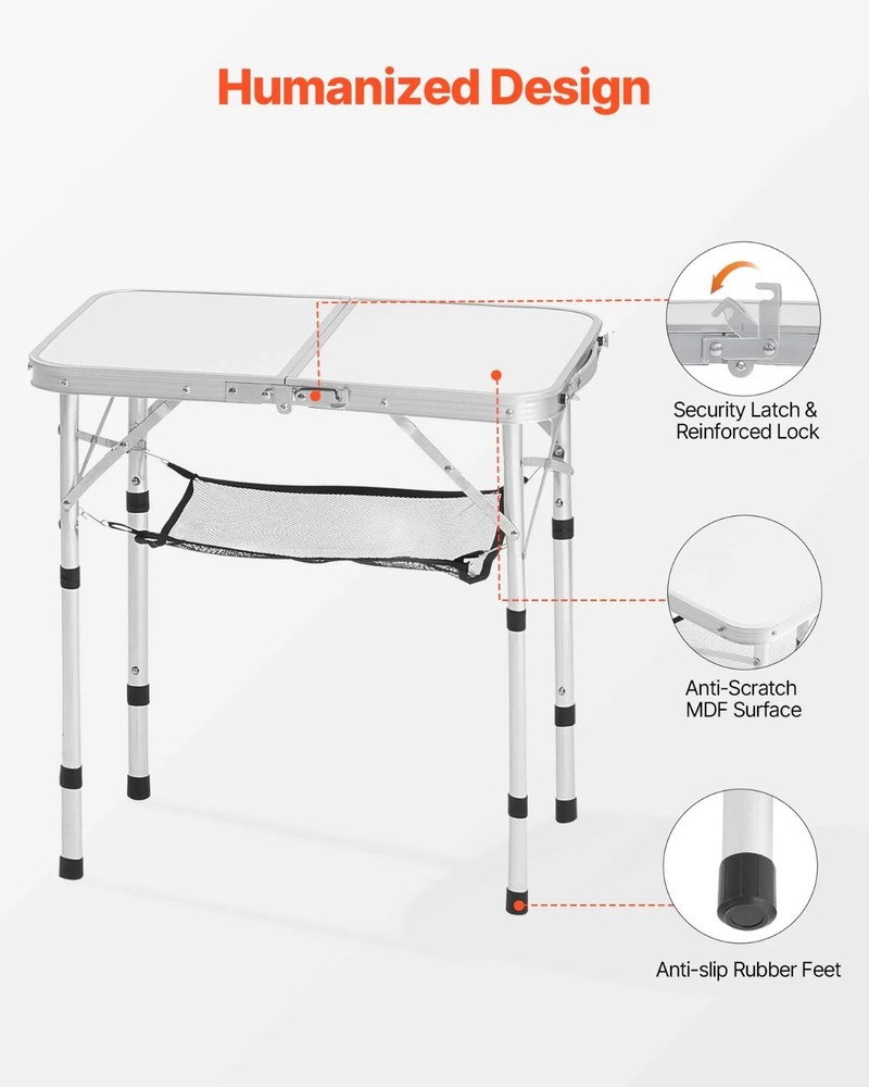 Folding Camping Table, Adjustable Height Portable Side Tables, Aluminum MDF