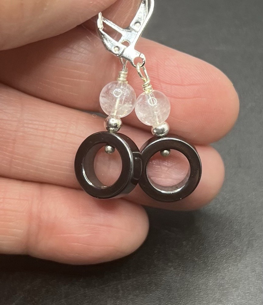Hematite & Quartz Genuine Stone Handmade Earrings