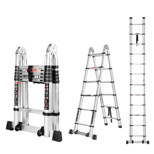 12.5 FT A Frame Telescoping Ladder, Extension Multi 12.5 FT(A Frame) Silver