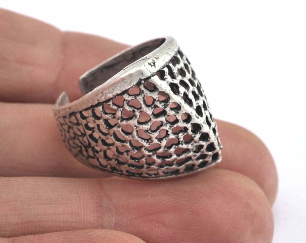 Ring Adjustable Mesh Ring Antique Silver brass Statement ring women rings 7.5US