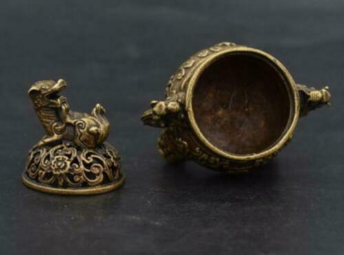 China's Old Handwork pure brass Beast head small Incense burner