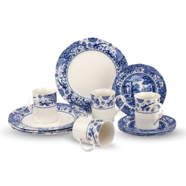 Spode Blue Italian Collection Brocato 12 Piece Dinnerware Set, Fine Earthenware