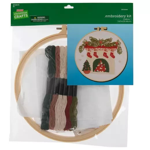 Holiday Fireplace Embroidery Kit Christmas