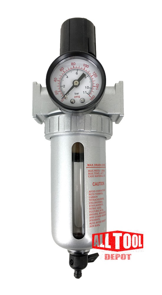 1/2" Mid Flow Air Compressor Regulator & Filter Combo w/ Gauge /Manual Drain