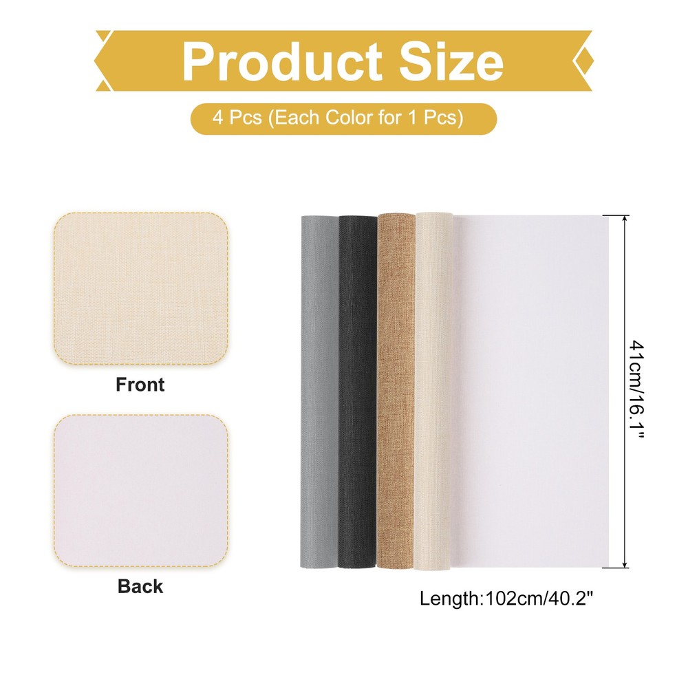 40"x16" Bookbinding Cloth, 4Pcs, Black/Gray/Brown/Beige