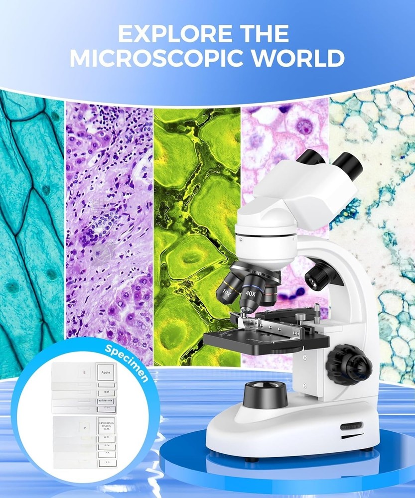 Professional 40X-2000X Binocular Microscope with LED Illumination & Accessories