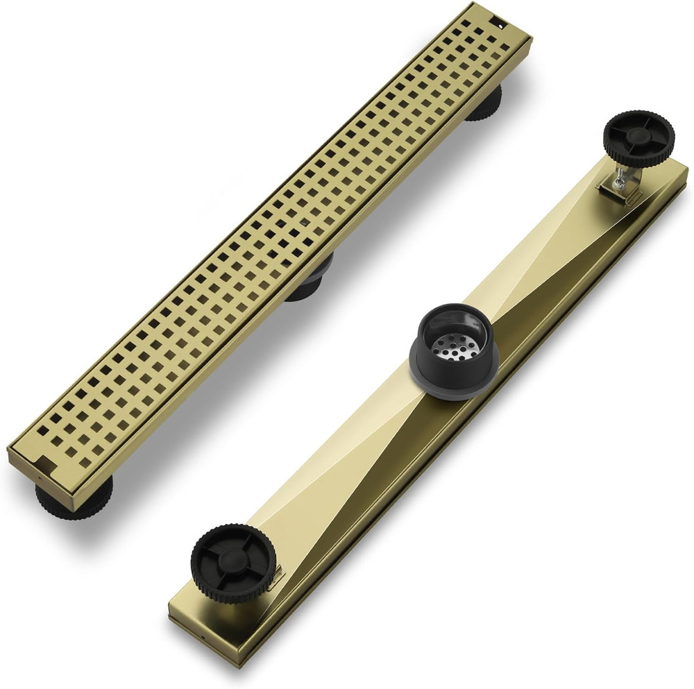 24 Inch Linear Shower Drain - Brushed Gold 304 Stainless Steel Rectangular Floor