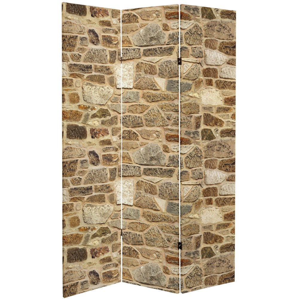 6 ft. Tall Double Sided Stone Wall Canvas Room Divider