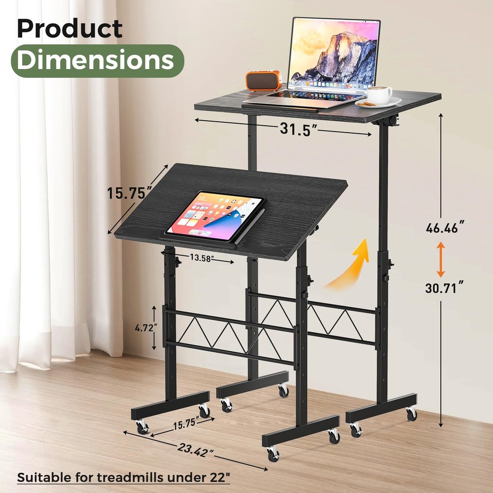 Small Standing Desk Adjustable Height, 30.7"-46.4" Portable Computer Table Mo...
