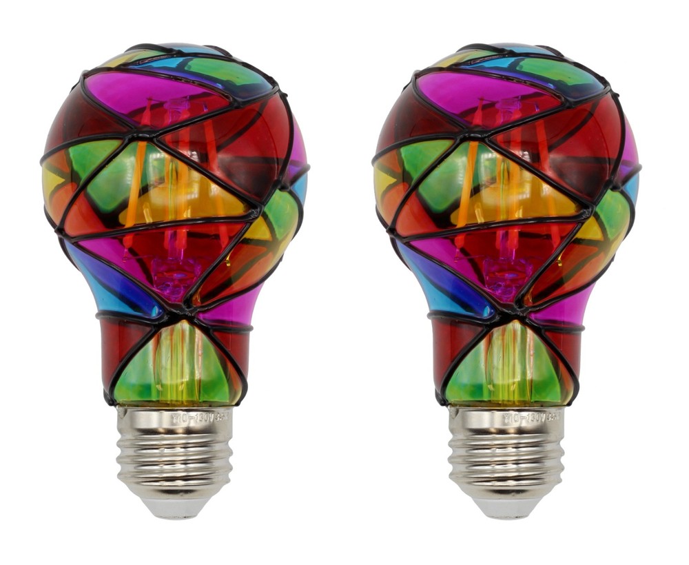 LED Stained Glass Bulb, A19 3.5W (25W Equivalent) Medium Base E26 Mosaic -2 Pack