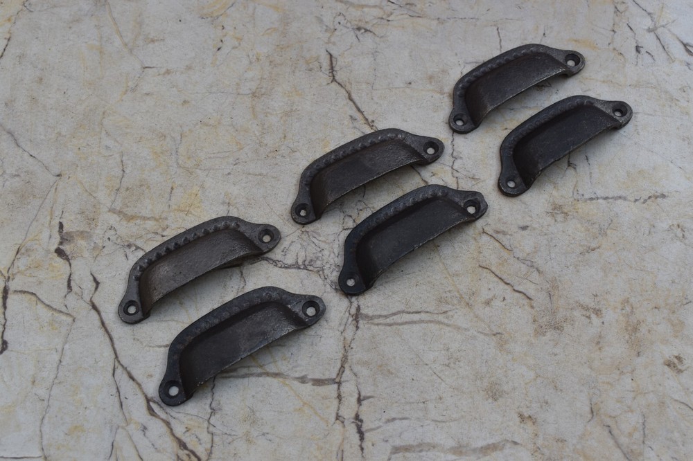 6 Pcs Vintage Cast Iron Cup Pull Handle Rustic Cabinet Kitchen Drawer Handle