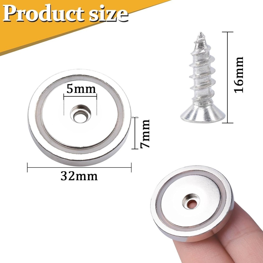 12 Pcs Strong Neodymium Round Base Cup Magnet, 95 lbs Pulling Force 1.26 "32 ...