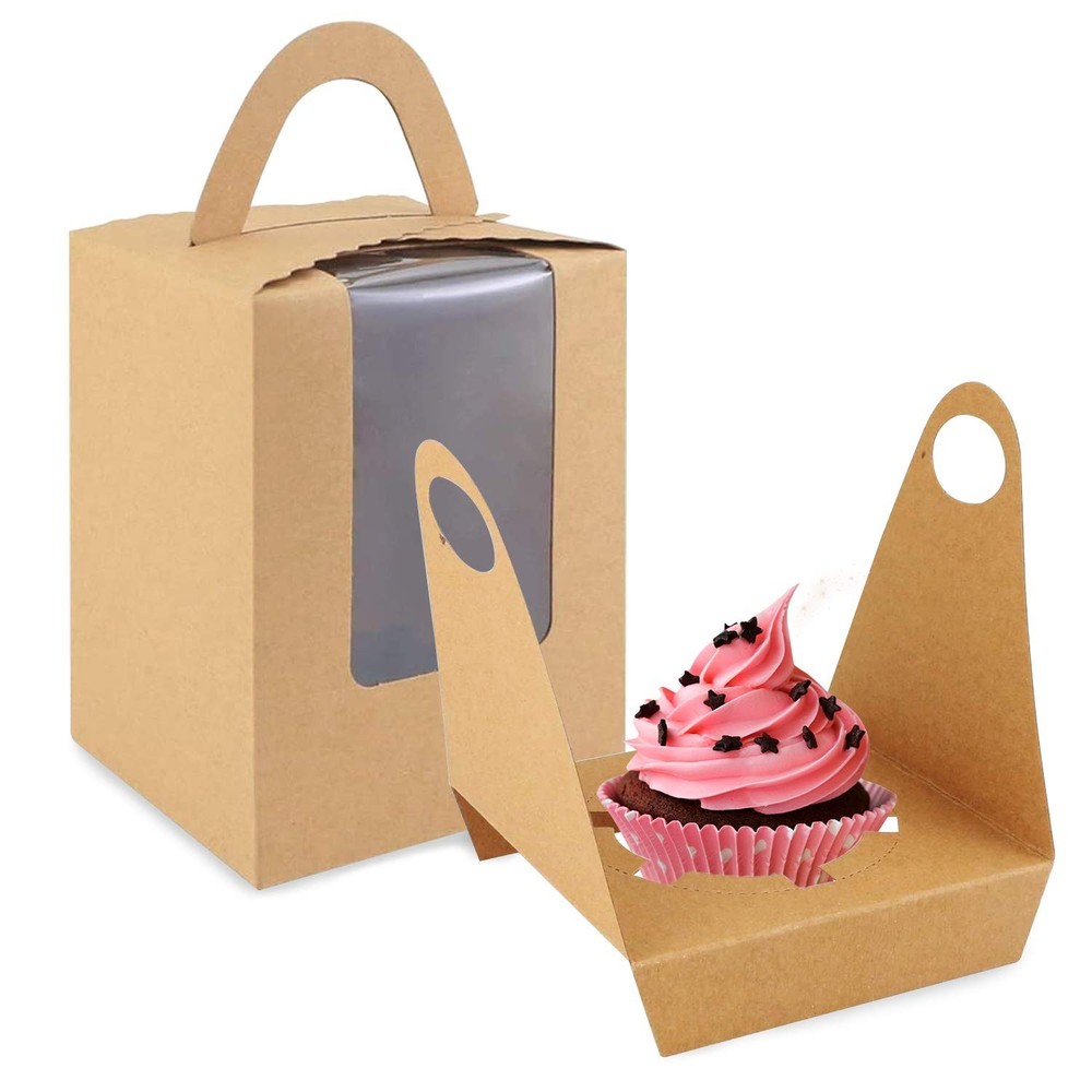 Cupcake Boxes, 30 Pack Individual Single With Clear Window Inserts Handle - M...