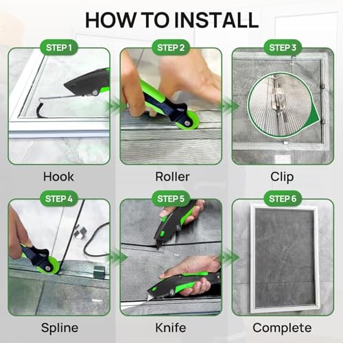 Window Screen Door Repair/Replacement Kit, Includes Screen Mesh Black