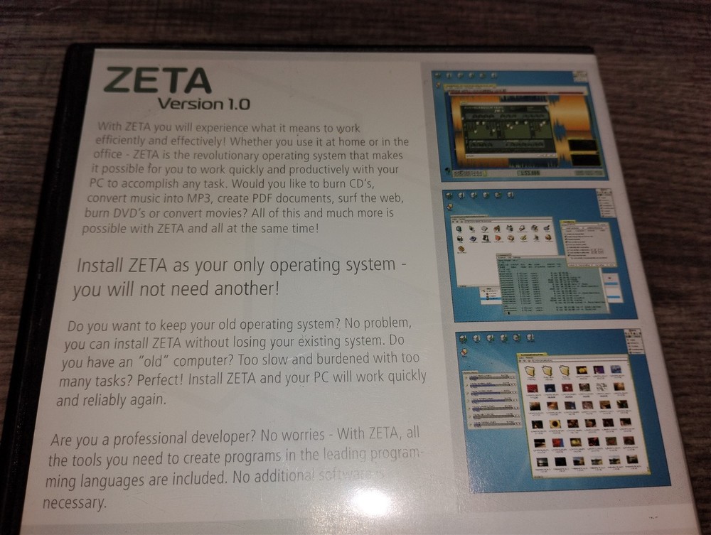 ZETA Version 1.0 Operating System Software PC CD-ROM Installation 2005 yellowTAB