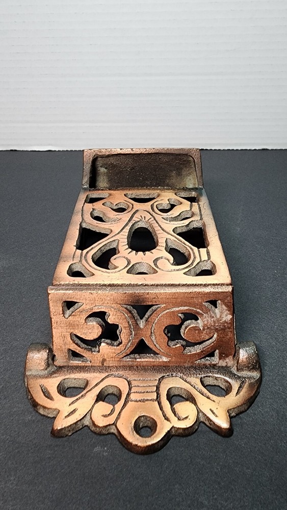 Vintage Black Cast Iron Match Stick Holder Scrolled Design Wall Mount