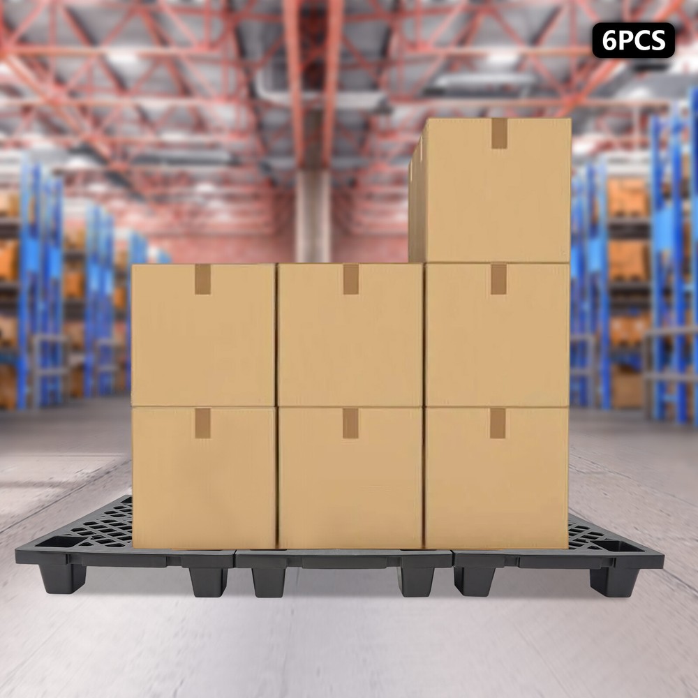 6-Pack Stackable Plastic Pallets with Interlocking Design and Anti-Slip Surface