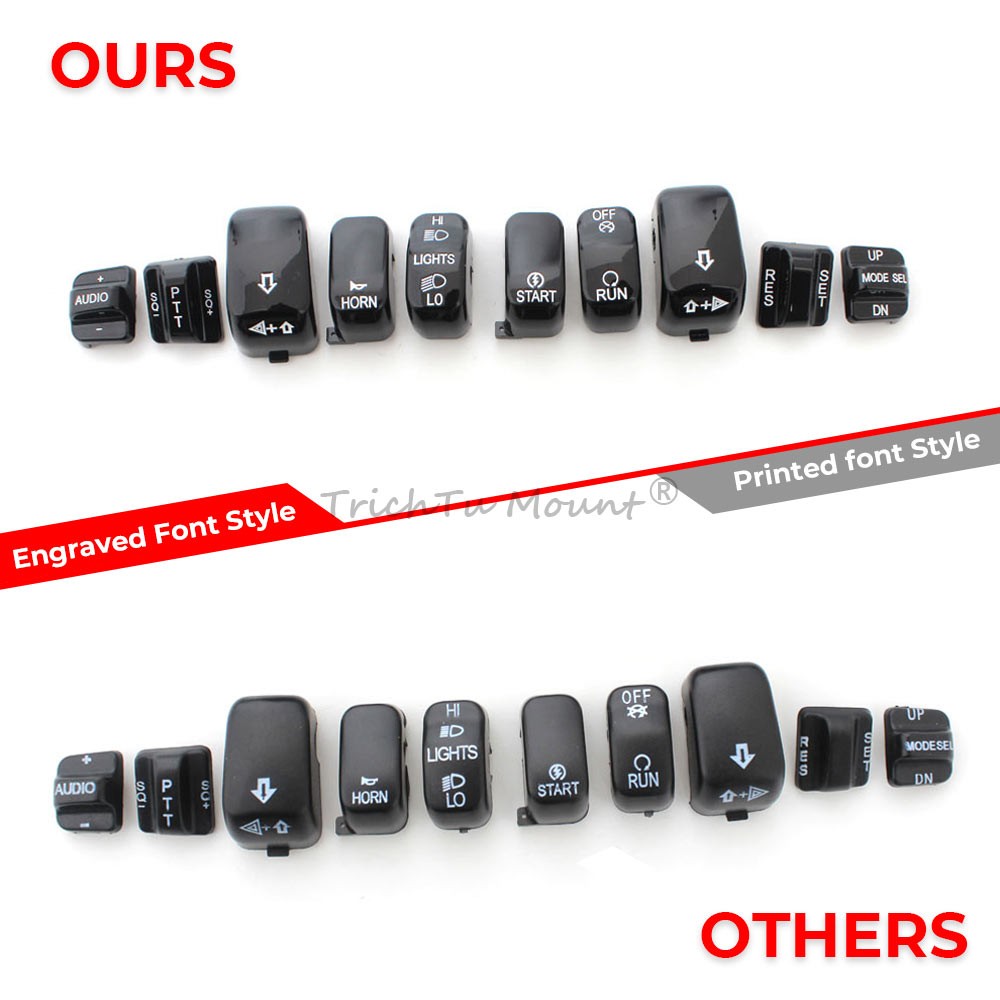 Black 10pcs Hand Control Switch Button Caps For Harley Electra Glide Tri Glide