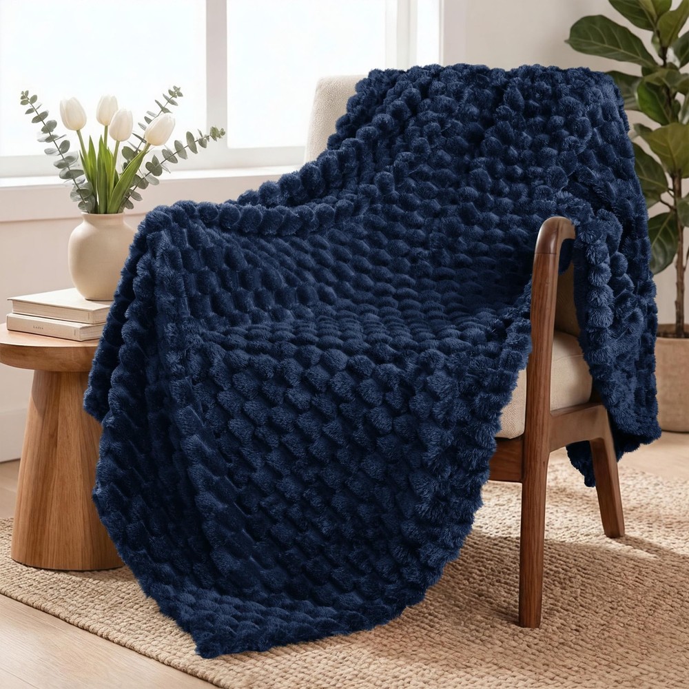 Fleece Throw Blanket for Couch, Extra Large Fuzzy Navy Blue Bed Blankets, Sof...