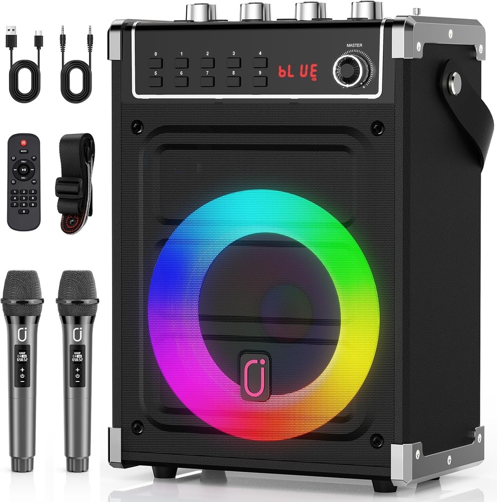 Wireless Bluetooth Karaoke Machine with LED Lights & Remote - Fun for All Ages