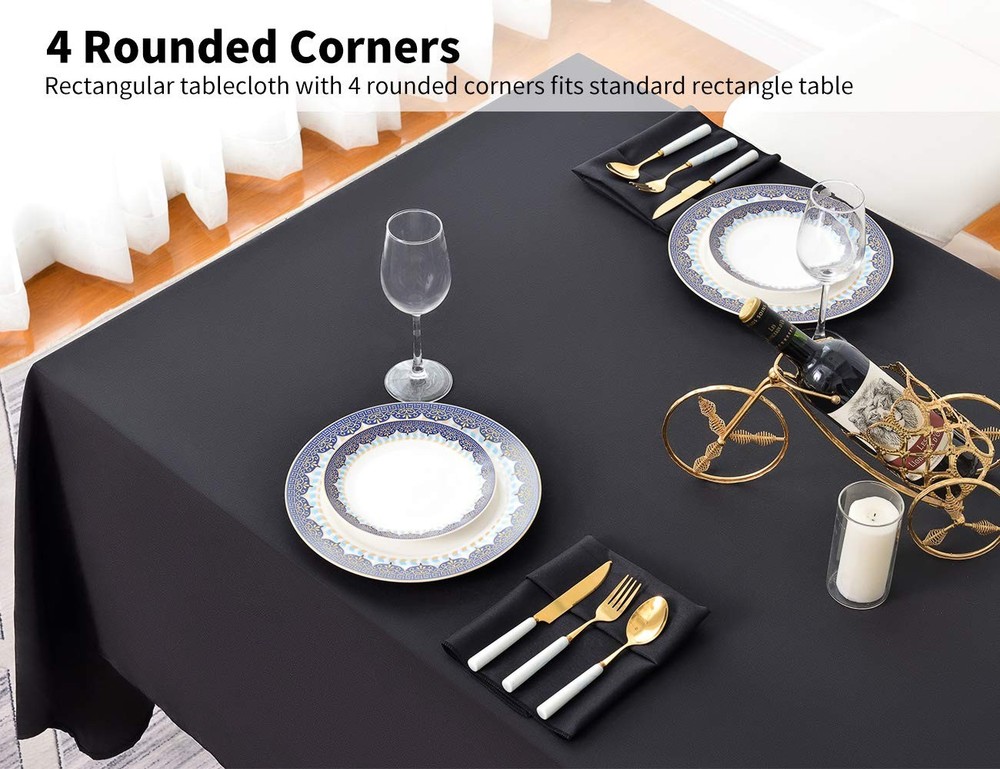 Black Tablecloth 60x102 Inch Rectangular Polyester Wedding Banquet 2 PCS