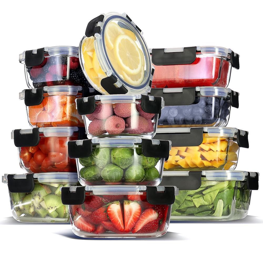 Borosilicate Glass Lunch Containers Set Leak Proof Airtight Stackable Multi Size