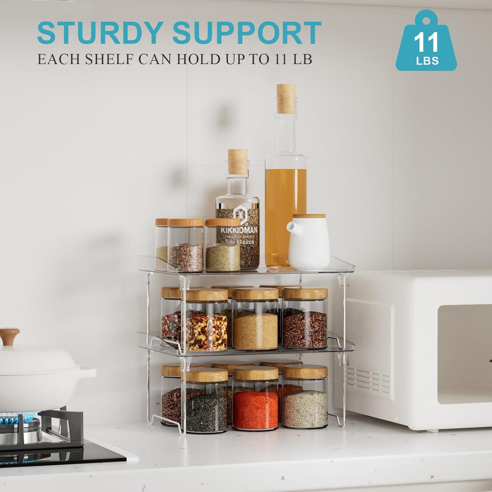 Set of 2 Counter Shelves Kitchen Stackable Cabinet Shelf Organizer Expandable