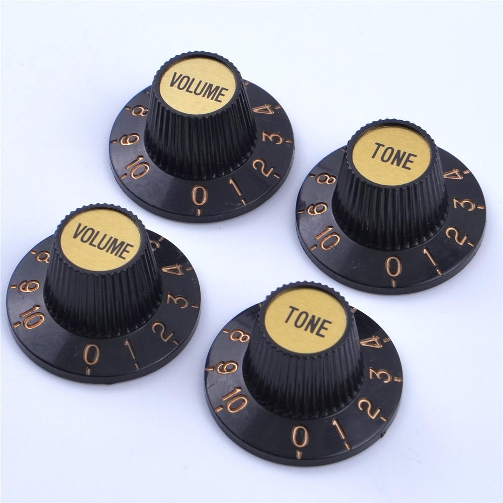 Black W/ Gold Witch Hat AMP Black & Gold Skirted Volume Tone Control Knobs