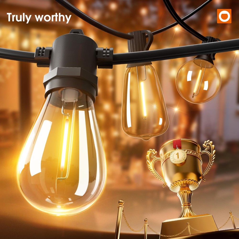 addlon 50FT LED Outdoor String Lights with Edison Shatterproof 50FT, Black