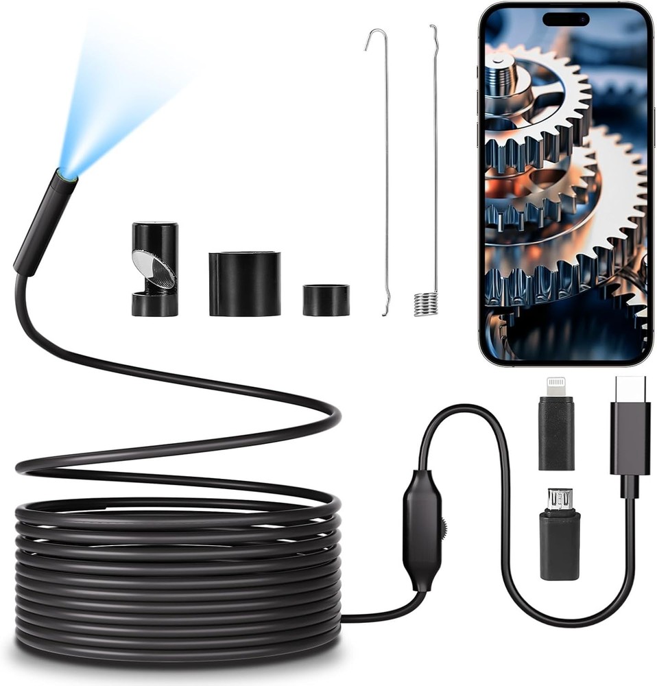 Endoscope Camera with Light, 1920P HD Borescope, 8 Adjustable LED black