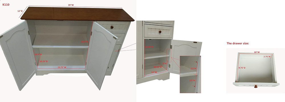 Elegant White/Walnut Kitchen Pantry Sideboard Buffet Storage Cabinet