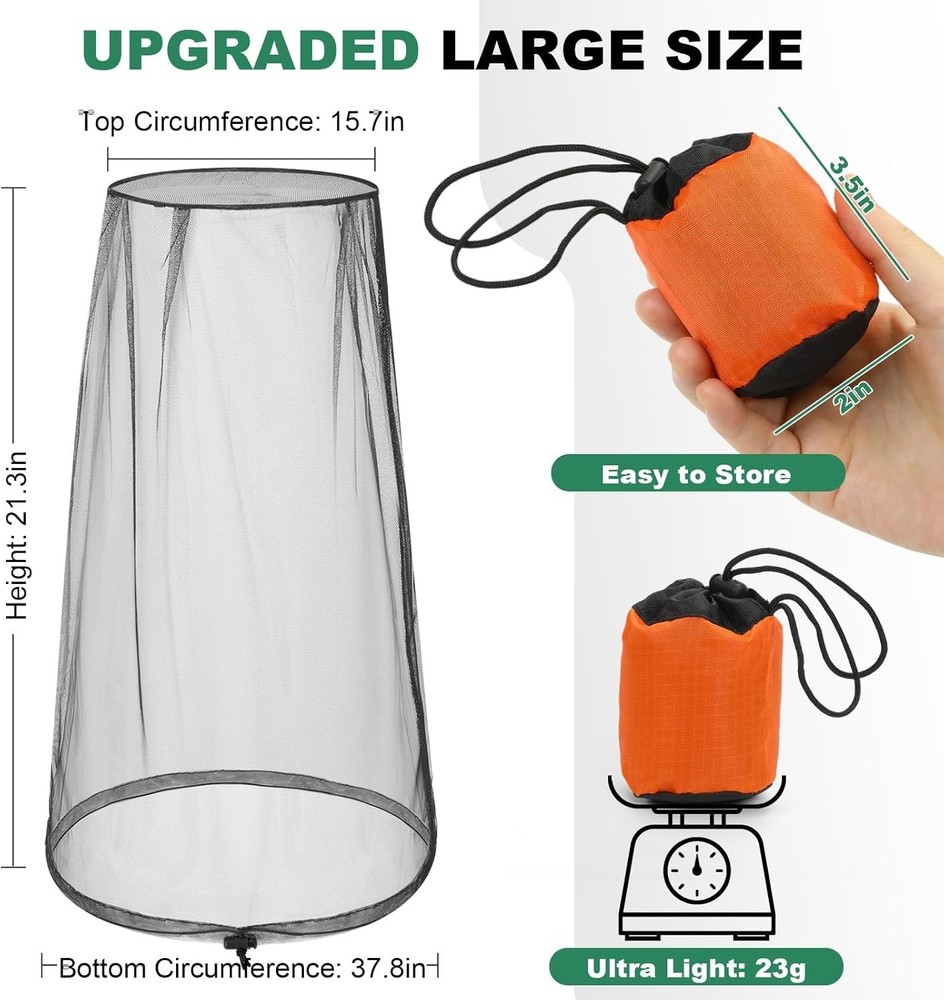 2 Pack Premium Mosquito Head Nets with Drawstring, Breathable Ultra Large