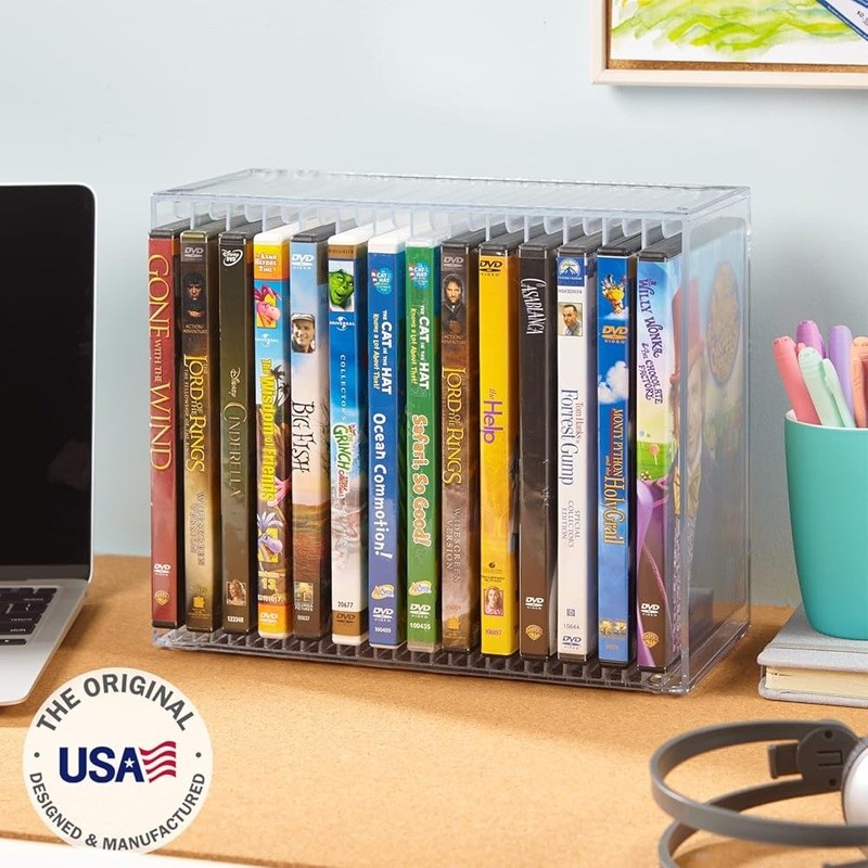 Stackable DVD Organizer Durable BPA-Free Clear Plastic Media Storage Solution US