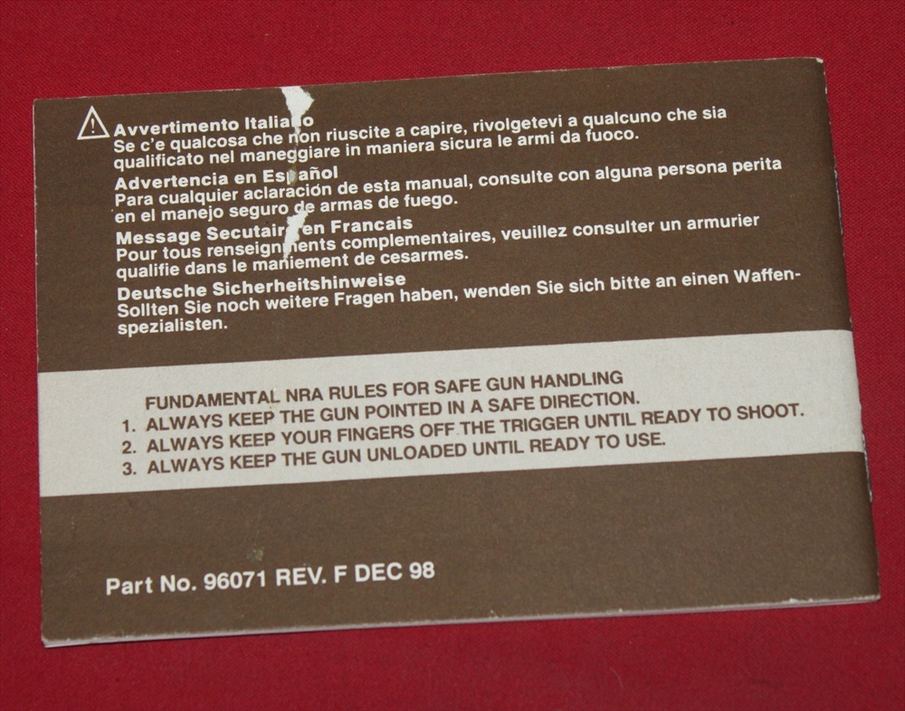 COLT Firearms Factory Python Manual Original 1993