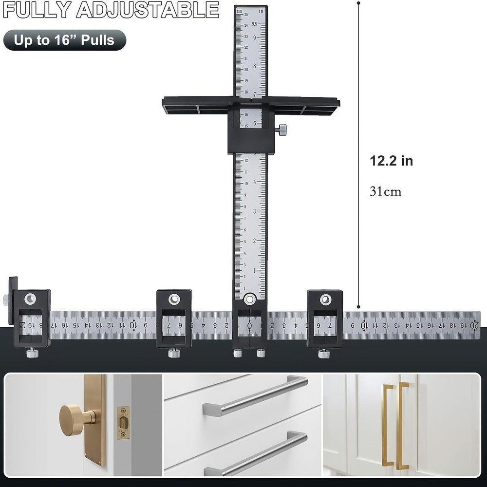 Cabinet Hardware Jig Tool, Wood Drilling Guide for Handles & Knobs, Black