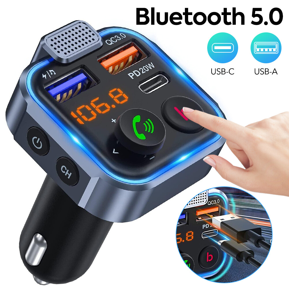 Bluetooth 5.0 Car Wireless FM Transmitter Adapter 2 USB Fast Charger Hands-Free
