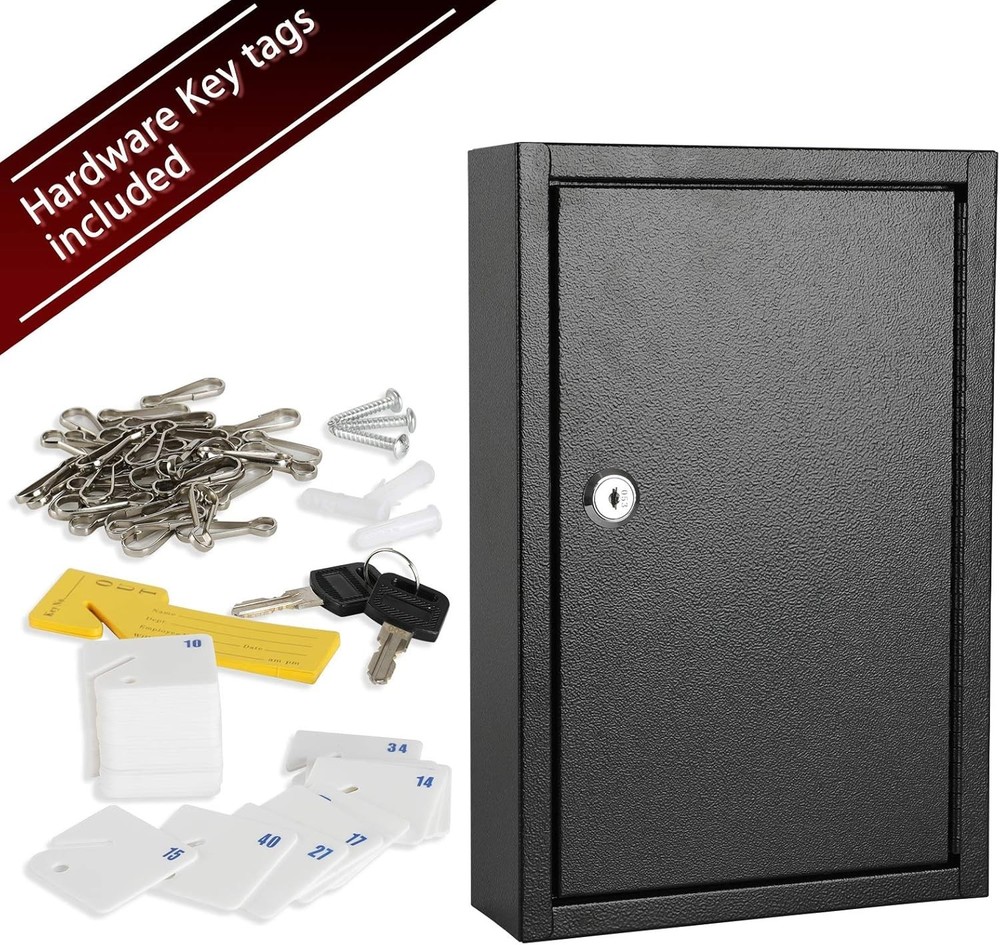 Durable Key Storage Cabinet with 40 Hooks and Labels for Secure Organization