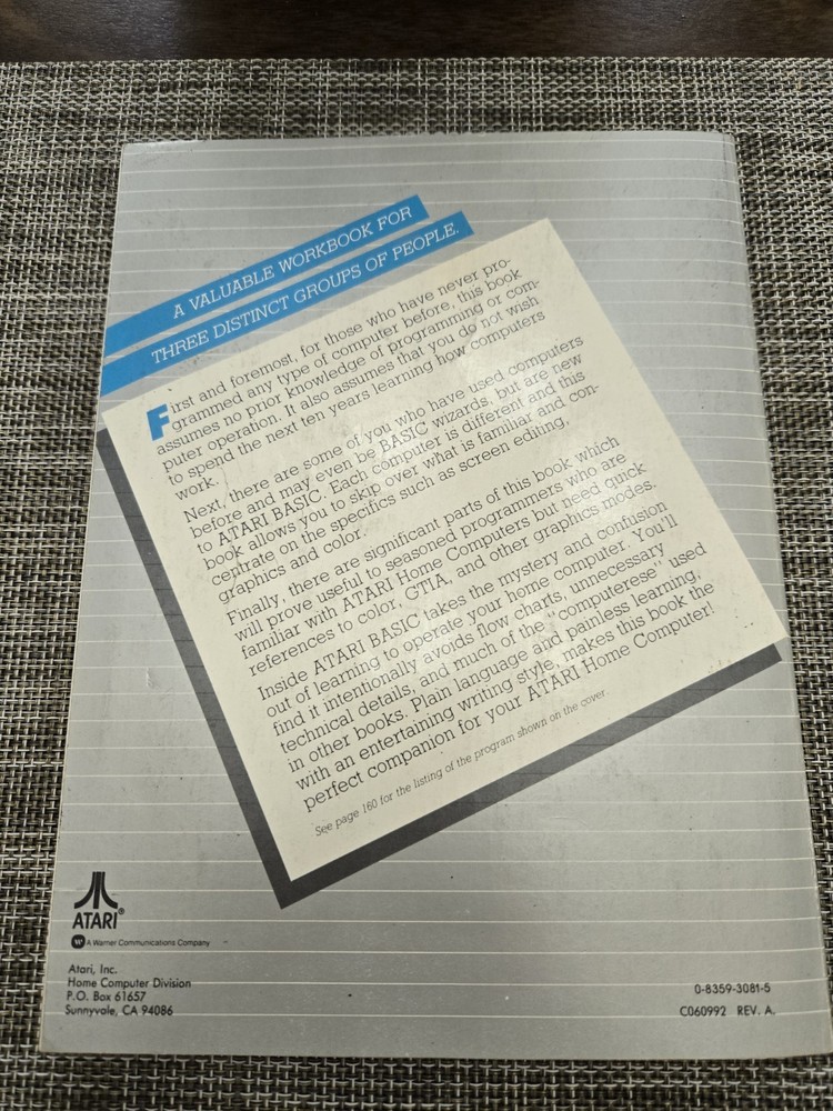 Inside Atari Basic By Bill Carris Manual 1983