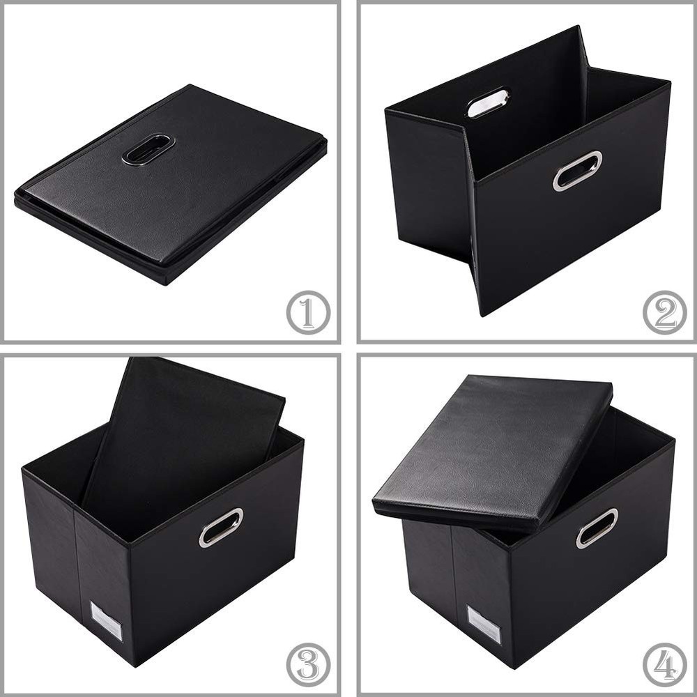 Large Collapsible Storage Bin with Lid [1-Pack] Leather Fabric Foldable Stora...