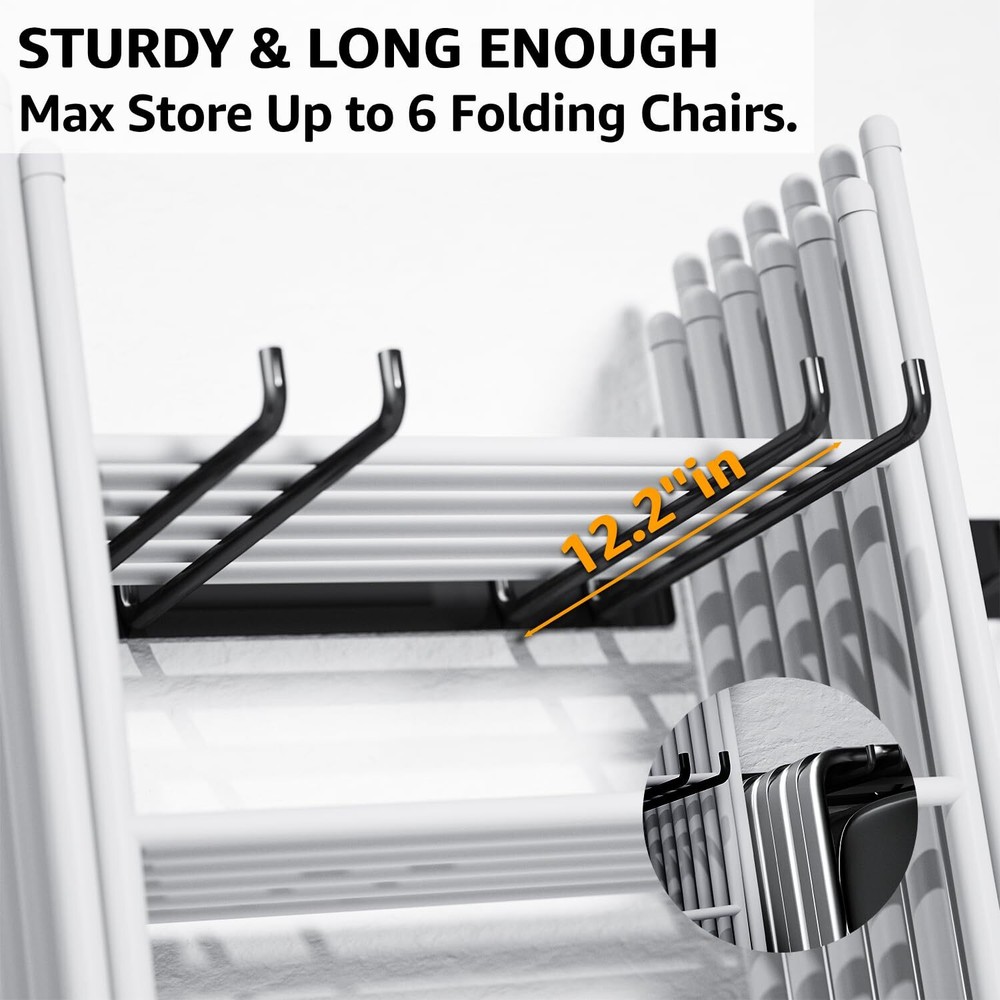 Folding Chair Storage Rack Wall Mount - 2 Pack 240 LBS Capacity