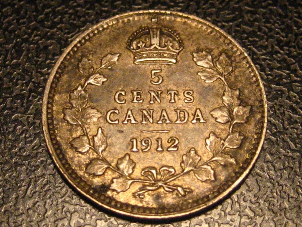 1912 Canadian Five Cent 92% Silver Piece