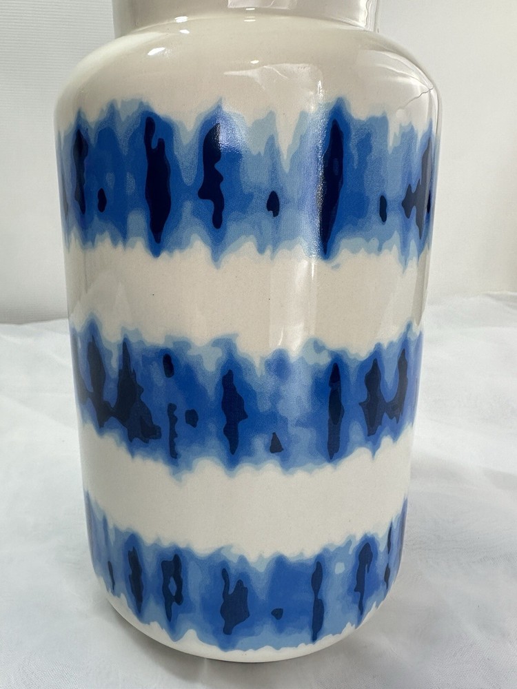 Blue Tie Dye Design Earthenware 10" Vase Mid Century Design