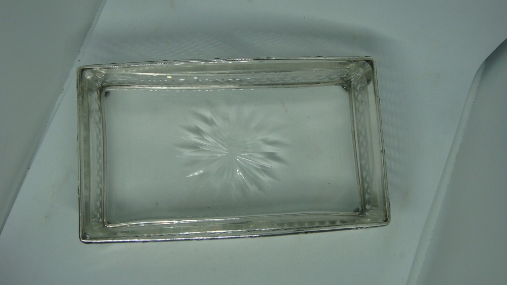VINTAGE WALLACE & SON RECTANGULAR STERLING SILVER GLASS DISH SERVER 2.84