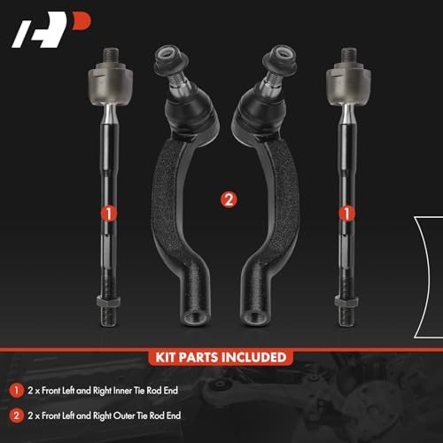Set of 4, Front Inner Outer Tie Rod End Kit, Compatible with Ram ProMaster