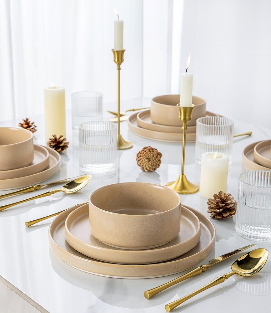 Ceramic Dinnerware Sets for 6, 18 Pieces Porcelain Lightweight Plates and Bow...