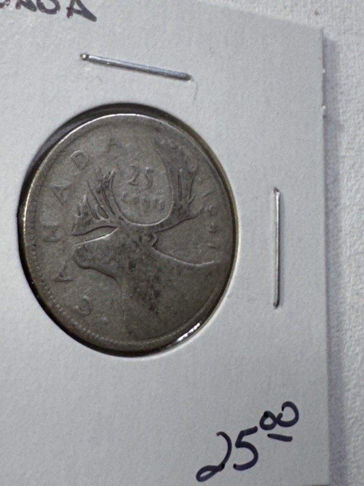 1941 Canada 25 Cents Silver Coin