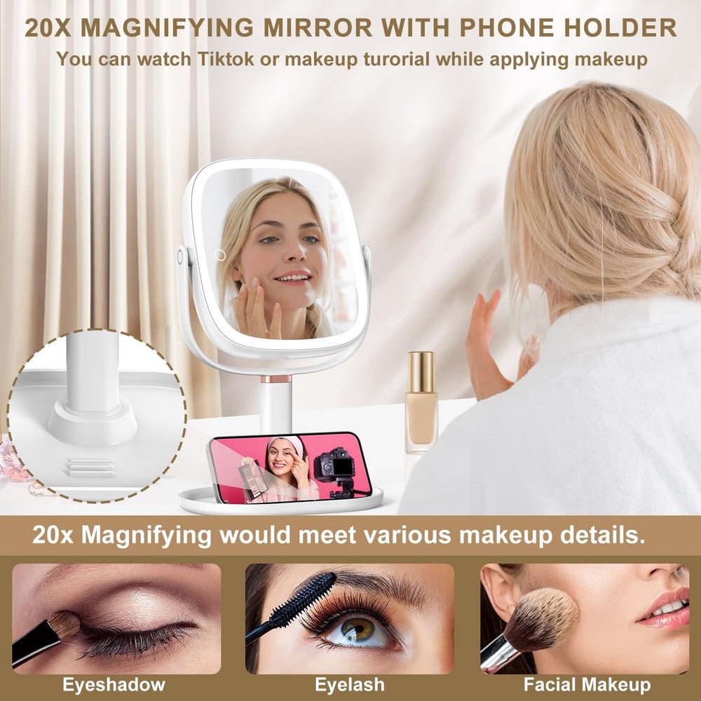 Makeup Mirror with Lights, 1X/20X Magnifying Mirror with Light, Vanity Mirror...