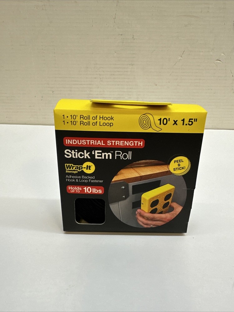 Wrap-It 10' x 1.5" Stick 'Em Adhesive Back Hook and Loop Roll
