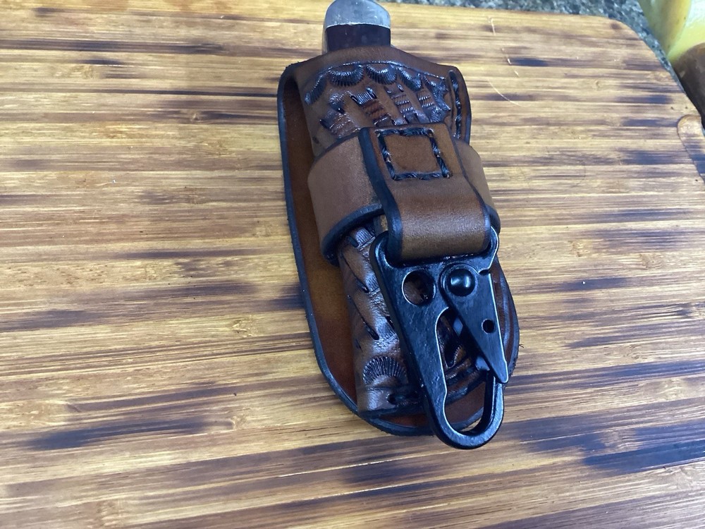 Leather Folding Knife Belt Loop Sheath Trapper Size (Sheath Only) Left Hand