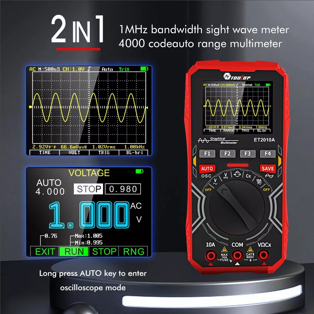 2-in-1 Digital Display Oscilloscope Multimeter Handheld Oscope Meter 1mhz